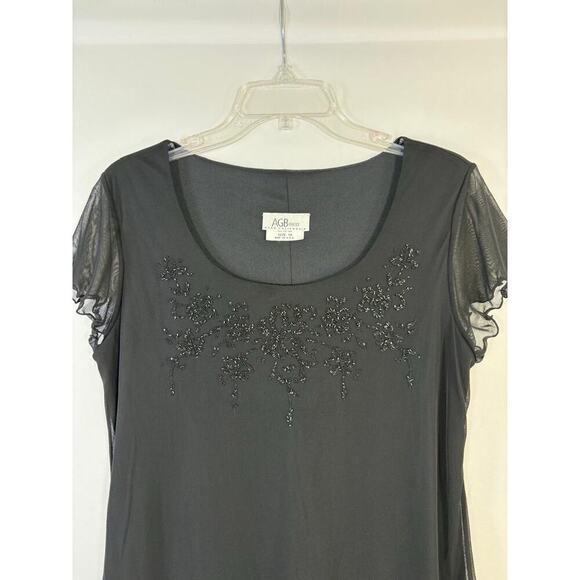 VTG Y2K AGB Womens 14 Black Sheer Asymmetrical Hem Midi Dress USA Whimsigoth - Picture 3 of 9